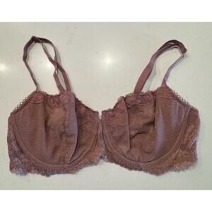 Dobreva Women’s Size 40C Unlined Pink Lace Sheer Bra Underwire Romantic